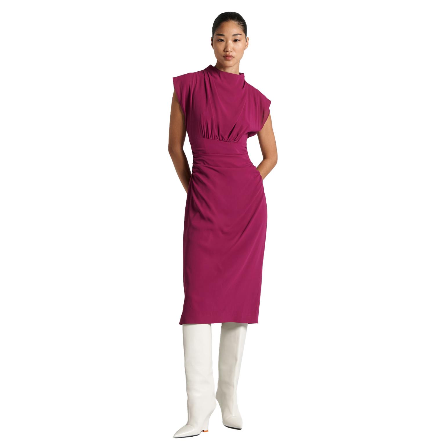 Cue Raspberry Draped Neck Midi Dress